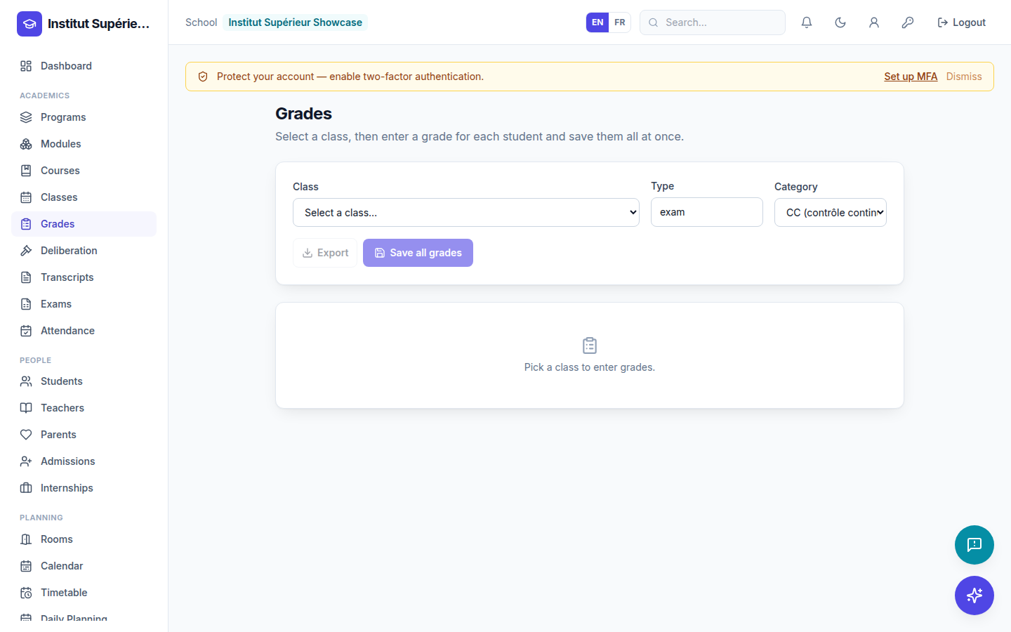 Assessment and deliberation — screenshot of the EduScola interface